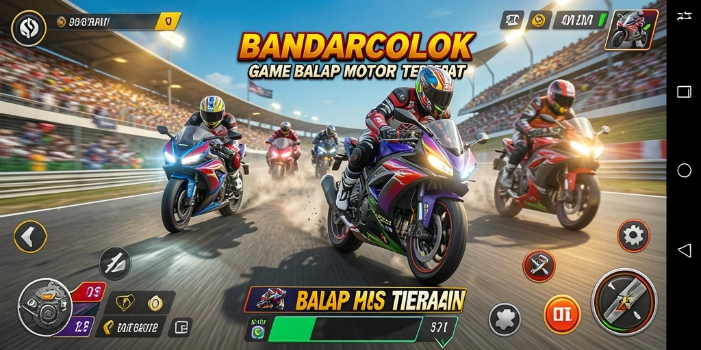 Tampilan gameplay seru dari BANDARCOLOK saat balapan motor.