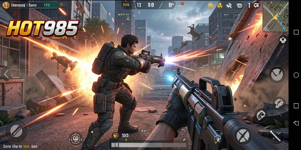 Gameplay seru HOT985 dengan pertempuran TPS yang intens.